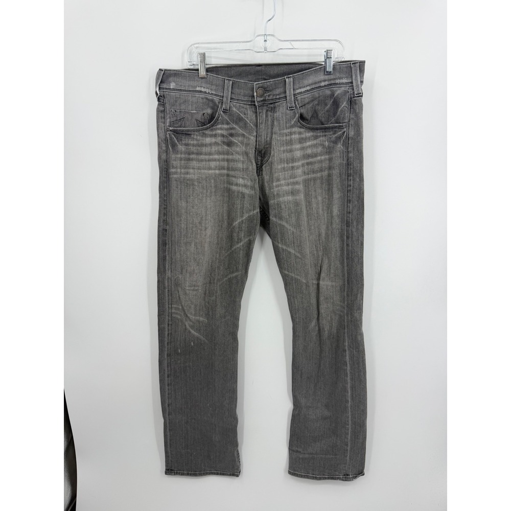 True Religion Dannyβ Straight Jeans Mens 33 Gray Faded Whiskered MAXT36U24